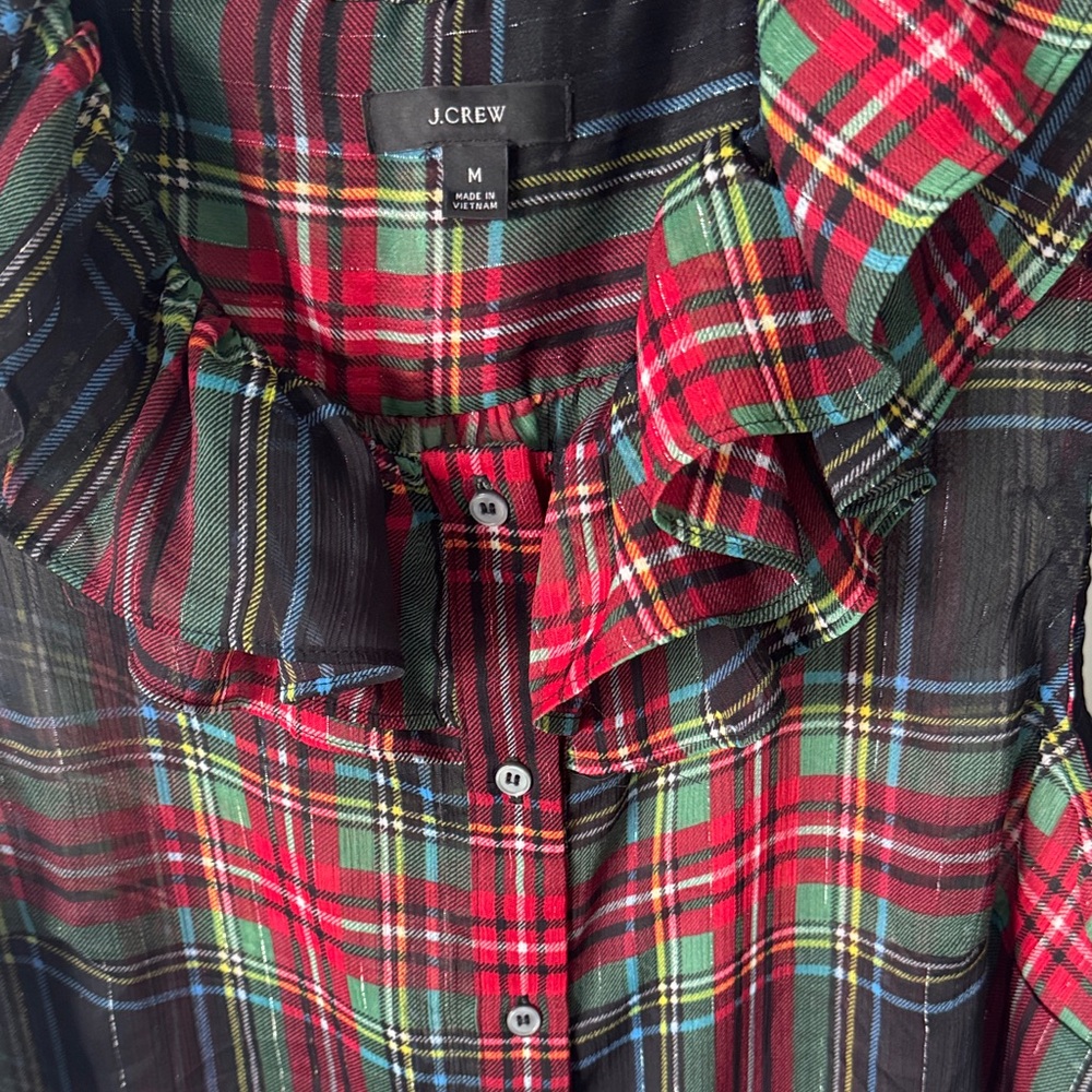 J. Crew Multicolor Plaid Ruffle Blouse - Picture 3 of 6
